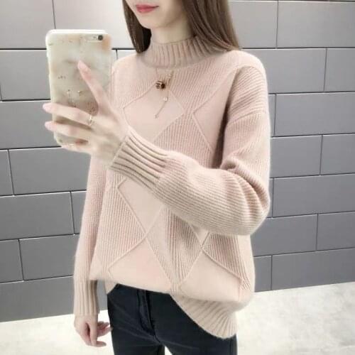 Half Turtleneck Women Clothing 2019 New Autumn Winter Solid Long-sleeved Knit Pullover Sweater Bottoming Shirt Female Tops 1003