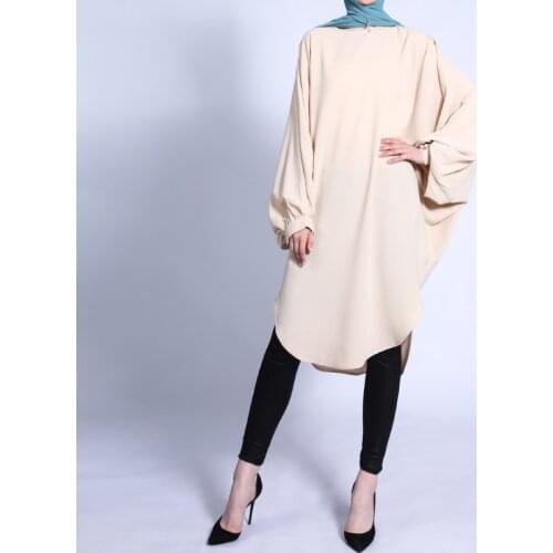 Muslim Tops Womens Turkey Blouses Fashion Musulman Women Tunic Female Islamic Clothes Solid Long Sleeve Casual Loose Long Shirt