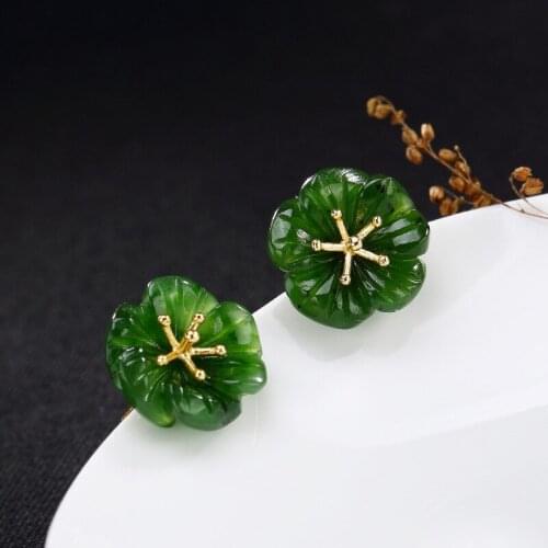 S925 sterling silver retro inlaid natural stone ladies high quality, plum ear studs