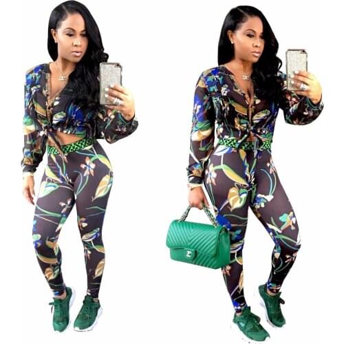 Print Pattern women 2 piece set top and pants Fashion Plus size Clothing