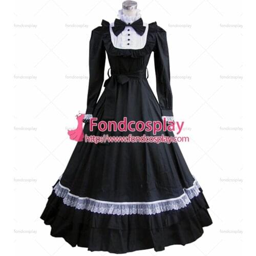 Sissy maid Gothic Lolita Punk Medieval Gown Black Long Evening Dress Jacket Tailor-made[CK1425]