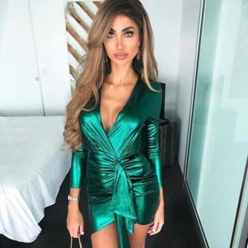 2021 Spring Wrap Bandage Bodycon Dresses Women Deep V Neck Mini Sexy Dress Colorful Elegant Green Summer Party Dress