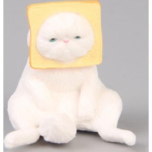 ZOCDOU 1 Piece Capsule Egg Sliced Bread Headgear Toast Cat Small Statue Little Figurine Crafts Figure Ornament Miniatures
