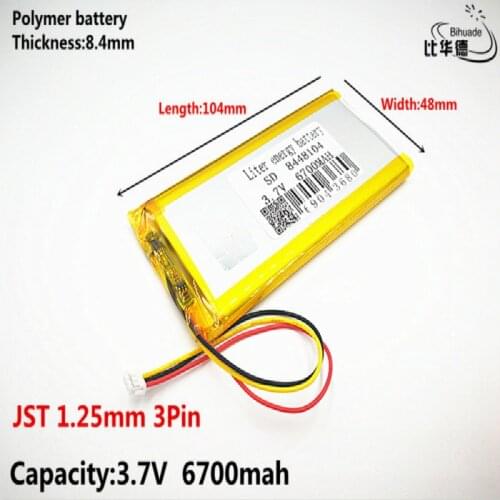1pcs/lot JST 1.25mm 3Pin Good Qulity 3.7V,6700mAH,8448104 Polymer lithium ion / Li-ion battery for TOY,POWER BANK,GPS,mp3,mp4