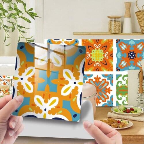 Retro Tiles Wall Sticker 10pcs 10x10cm Bathroom Kitchen Tables Decoration Waterproof Wallpaper Peel Stick DIY Art Mural