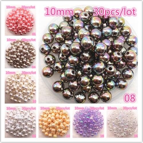 30pcs/lot 10mm AB Color Round Acrylic Bead Loose Spacer Beads For Jewelry Making DIY Accessories