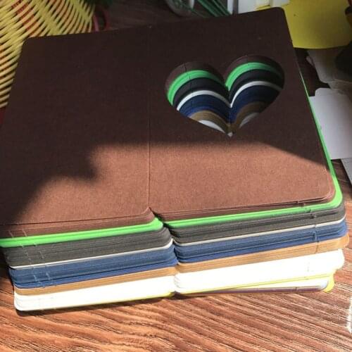 50pcs- 9.4*15cm Color heart shape hollowed-out Folding DIY Message Card Blank Greeting Cards Kraft White Black cards