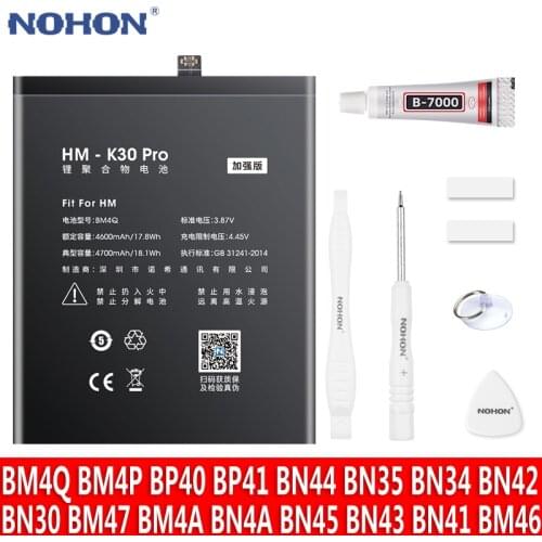 NOHON Battery For Xiaomi Redmi K30 K20 Pro 5 Plus 5A 4 4A 3 3S Note 7 Pro 5 4X 4 3 Pro Replacement Bateria BM4Q BM47 BN43 BN41
