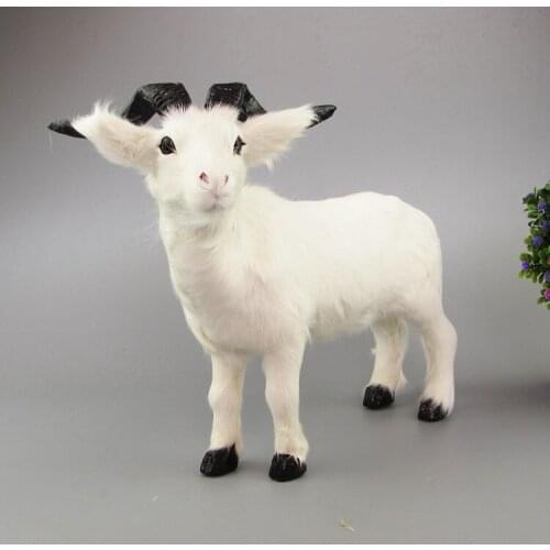 About 26x21cm white goat real fur sheep model ornament scene layout prop farm decoration gift h1285