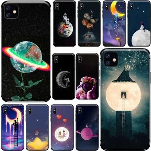 Planet Space Pink Moon couple Phone Case for iPhone 11 12 pro XS MAX 8 7 6 6S Plus X 5S SE 2020 XR mini