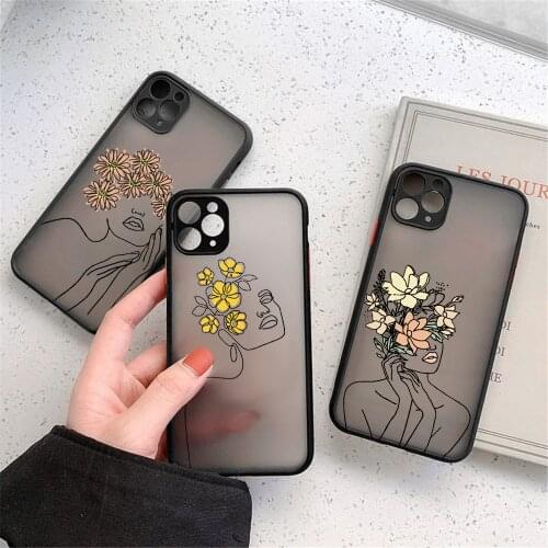 Art Line Painting Phone Case For iPhone 11 Pro Max 7 8 Plus Clear Luxury Flower Girl Coque For iPhone 12 Mini XS Max XR X SE2020