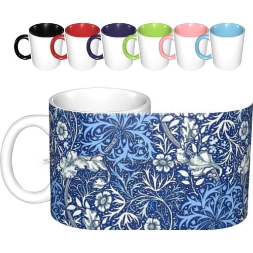 Art Nouveau Seaweed Floral , Cobalt Blue Ceramic Mugs Coffee Cups Milk Tea Mug Damask Art Nouveau William Morris Seaweed