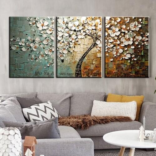 Decorative canvas painting flower modern paintings Handmade palette knife acrylic painting tree wall pictures for living room