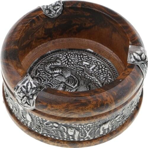 Elephant Wood Ashtray Vintage Cigar Smoke Round 3.0 x 3.0 x 1.4inch
