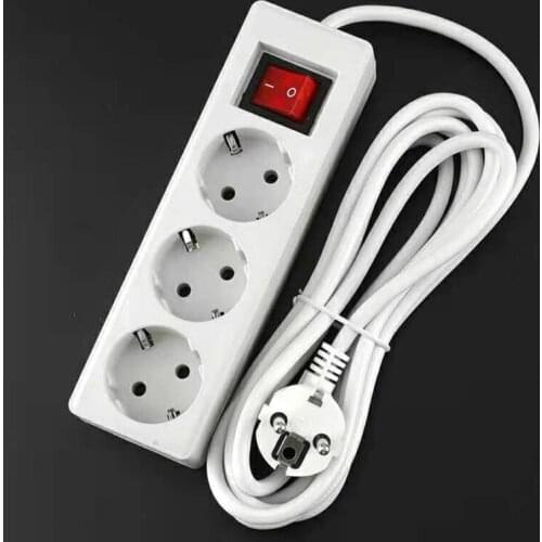 EU Standard German Type Power Strip 3/4/5 Sockets in a Row Flat Adapter Light Switch with Surge Protector Extension Cable Home
