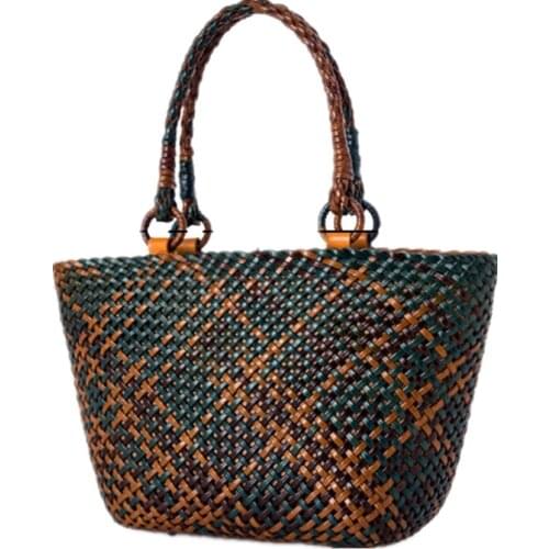 French Casual Tote Purse New retro leather hand-woven handbag hollow vegetable basket bag