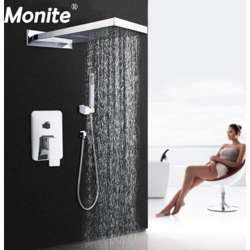Chrome Polished Bathroom Head Shower Hand Shower Set Faucet Rainfall Spray Jets Tap Two Fuction Shower set Mixer Faucet