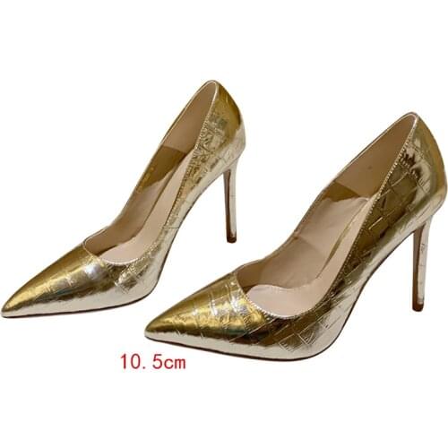 Italian gujia Ross metallic patent leather 10.5cm high heel womens shoes, pointed crocodile soft leather upper, original single