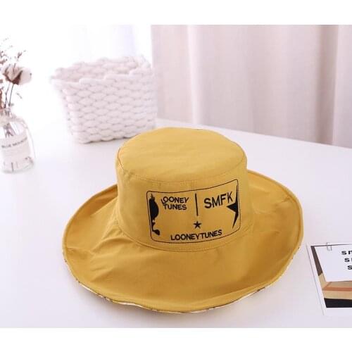 KENSHELLEY Womens Double Sided Plaid Fisherman Hat Leisure Large Brim Sun Visor Fashionable Letter Sun Protection Basin Cap
