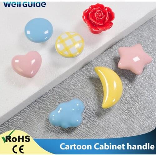 Ceramic Cabinet Knobs Cartoon Children Room Moon Star Colorfull Wardrobe Handle Cabinet Handles Drawer Knobs Cupboard Pulls