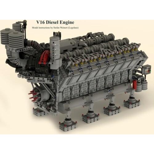 V16 Diesel Engine Classic Creative Diesel Engine MOC Building Block Childrens Educational toy gift