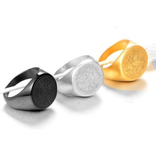 Stainless Steel Compass Ring For Men Black Gold Silver Color Band Rings Camping Finger Jewelry US Size 7-14