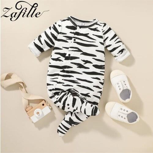 ZAFILLE 0-18M Newborn Infant Baby Rompers Zebra Striped Footies Jumpsuit For Kids Baby Boys Girls Clothes Autumn Winter