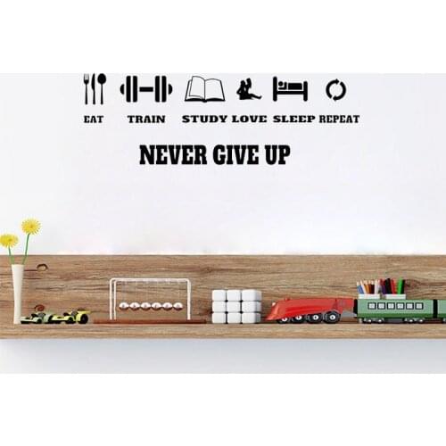 Motivation Wall Decal Never Give Up Workout Fitness Wall Sticker Sport Home Decor Gym Decoration Wall Art Murals Poster