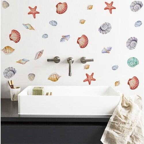Cartoon Hand-painted Watercolor Shell Wall Stickers for Children Room Bathroom Tile Stickers Removable Wallpaper
