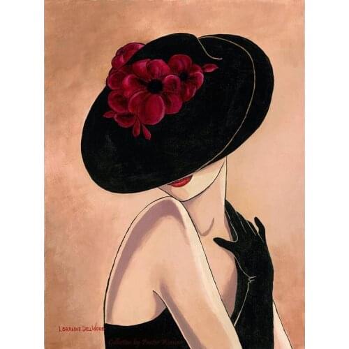 Wall art hand painted portraits abstract paintings oil on canvas Woman in black hat
