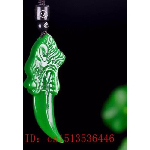 Natural Green Jade Wolf tooth Pendant Necklace Jewellery Fashion Accessories Hand-Carved Man Luck Amulet Gifts Sweater Chain
