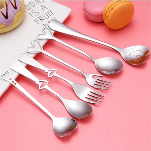 Stainless Steel Spoon Creative Heart Shaped Spoon Fork Coffee Spoon Stirring Spoon Kitchen Tableware