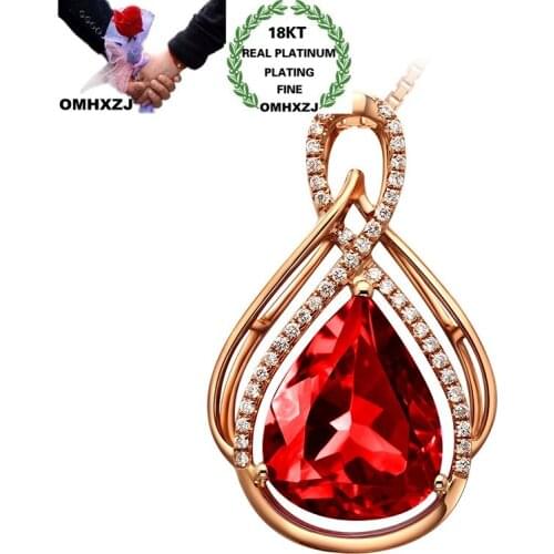 OMHXZJ Wholesale CA477 European Fashion Woman Party Birthday Wedding Gift Water Drop Zircon 18KT Rose White Gold Pendant Charm
