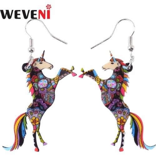 WEVENI Original Drop Dangle Long Unicorn Earrings For Women New Fashion Animal Jewelry Acrylic Unique Accessories Wholesale