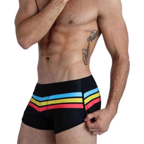 2021 Rainbow Stripes Swimming Trunks Men Swimwear Man Swimsuits Sexy Push Up Pad Mens Swim Briefs Mens Bathing Suit Beach Wear