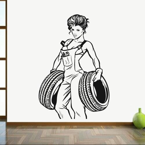 Sexy Girl Wall Decal Teen Room Home Decor Garage Auto Repair Wheels Vinyl Self-adhesive Window Wall Stickers Art Murals Z571