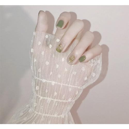 Moon and star series Beautiful fresh green pure color with rivet decoration 3d false nails Japanese lady full nail tips bride