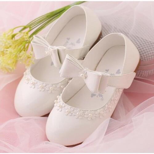 Flower Children Girls White Red Patent Leather Princess Shoes For Little Girls School Bow Wedding Party Dance Dress Shoes Shoe
