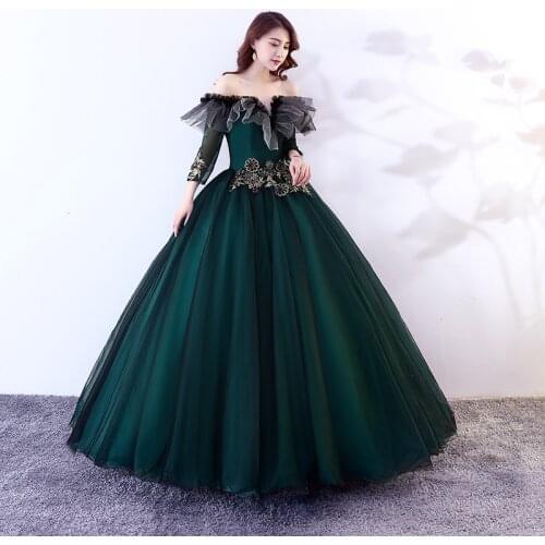 Quinceanera Dresses 2020 Vestidos Luxury Embroidery Applique Party Prom Ball Gown Vintage V-neck Full Sleeve Tulle Host Dress