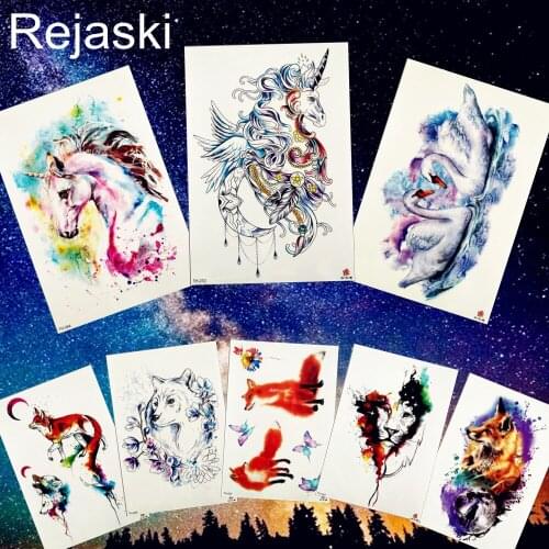 REJASKI Waterproof Unicorn Fox Tiger Temporary Tattoo Sticker Swan Moon Sexy Horse Pony Flower Flash Tattoos Body Art Fake Tatoo