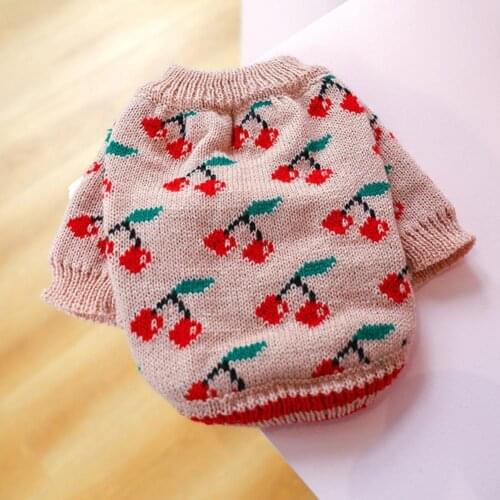 Puppy Knitwear Cherry Print Non-sticky Hair Unisex Cat Dog Winter Pullover Clothes Outing Dog Sweaters