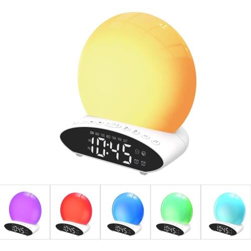 Wake Up Light Alarm Clock Sunrise Simulation 30 Natural Sounds 7 Colors Dual Alarms with Snooze FM Radio Projection Clocks