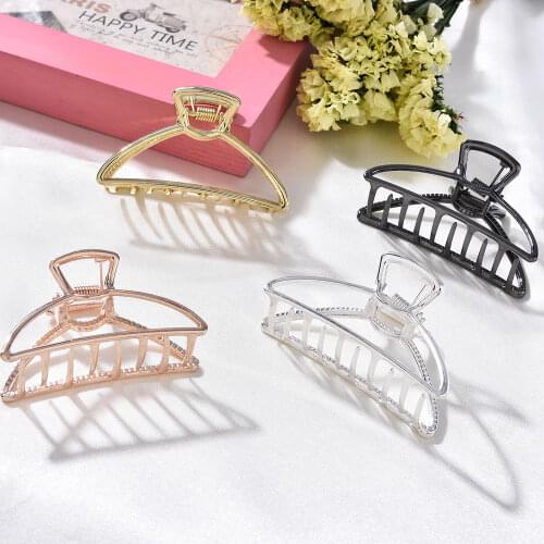 Women Girls Geometric Hair Claw Clamps Metal Hair Crab Moon Shape Hair Claw Clip Solid Color Hairpin Large Size Hair Accessories