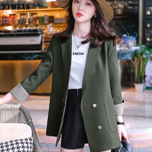 Spring and Autumn Womens Suit Office Fashion Loose Long Sleeve Ladies Jacket 2021 New Temperament Double-breasted Female Coat