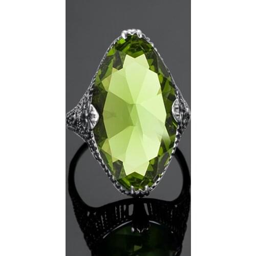 Peridot 925 Sterl Silver Ring for Woman Steampunk Chunky Big Stone Rings for Women Unique Cocktail Vintage Gothic Jewelry Rings