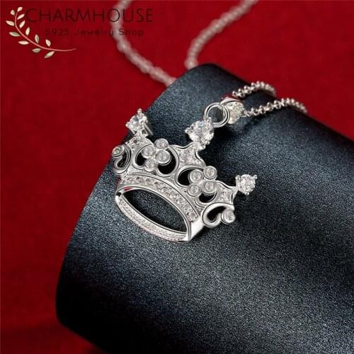 925 Sterling Silver Necklaces For Women AAA Zirconia Crown Pendant & Necklace Collier Choker Wedding Bridal Jewelry Accessories