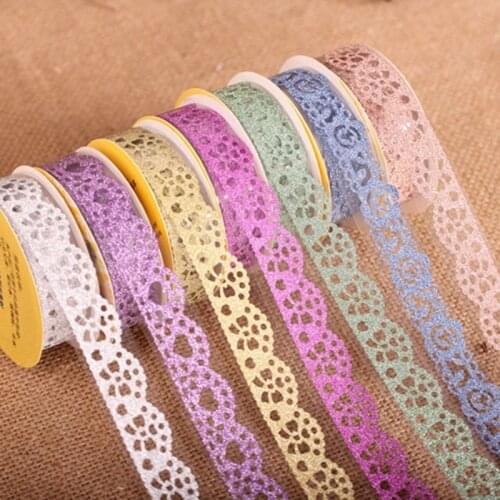 1.5cm*1m/Roll Adhesive PVC Masking Tape Hollow-out Glitter Lace Scrapbooking Sticker DIY Crafts Decoration Supplies