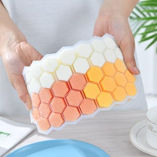 1PC Creative Honeycomb Shape Ice Grid Cube Tray 37 Grids Silicone Ice Maker Mold with Lid Kitchen Bar Tool Supplies Accessories