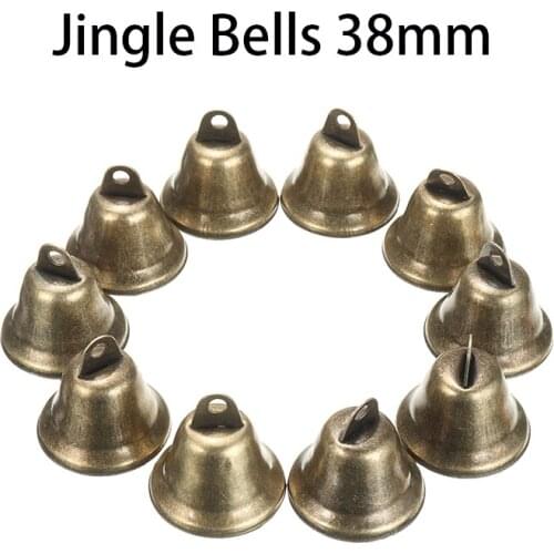 10pcs 38mm Vintage Bell Bronze Jingle Bells Christmas Decoration Pet Pendants for Festival Party Making Wind Chimes DIY Tool