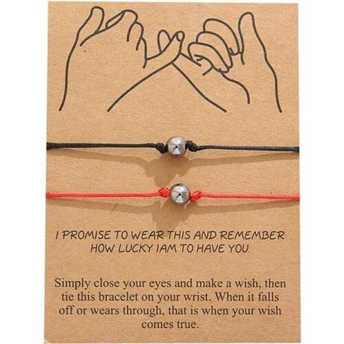 2Ppcs/Set Creative Friendship Bracelets Handmade Retro Bead Decor Adjustable Couple Bracelets Jewelry Accessories Unisex